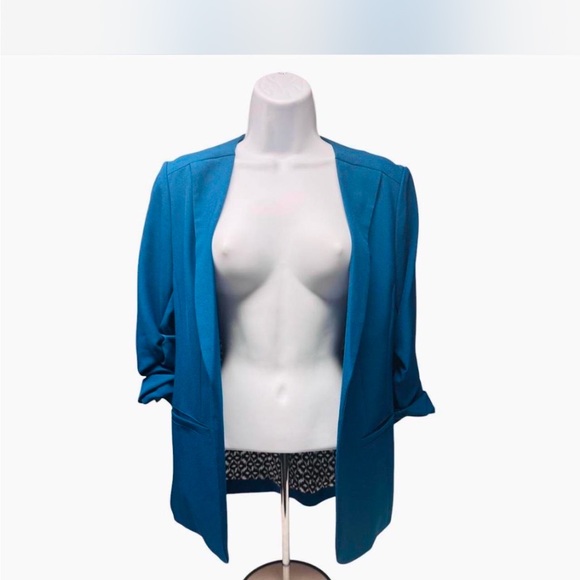 Skies Are Blue Open Deep Turquoise 3/4 Sleeve Blazer - Picture 2 of 5